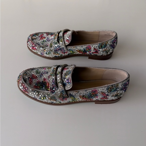 Betsey Johnson Silver Multicolor Crystal Embellished Loafers - Picture 2 of 9